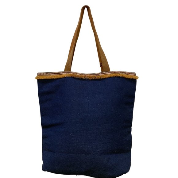 *Soft Surroundings Tan & Blue Bishop Tote Handbag Large - Picture 5 of 6